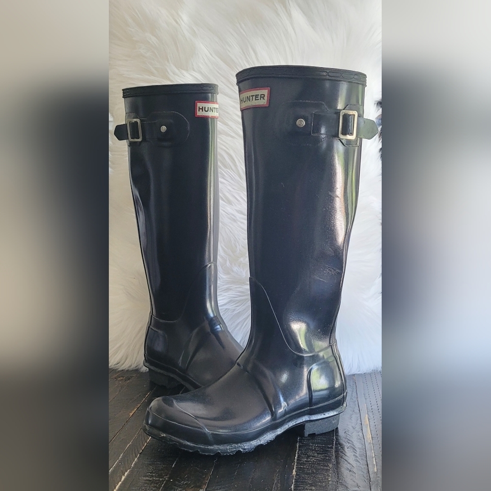 Hunter Original Black Gloss Rain Boots Women's Size 6
